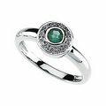 14K White 4 mm Genuine Emerald & .06 CTW Diamond Round Ring